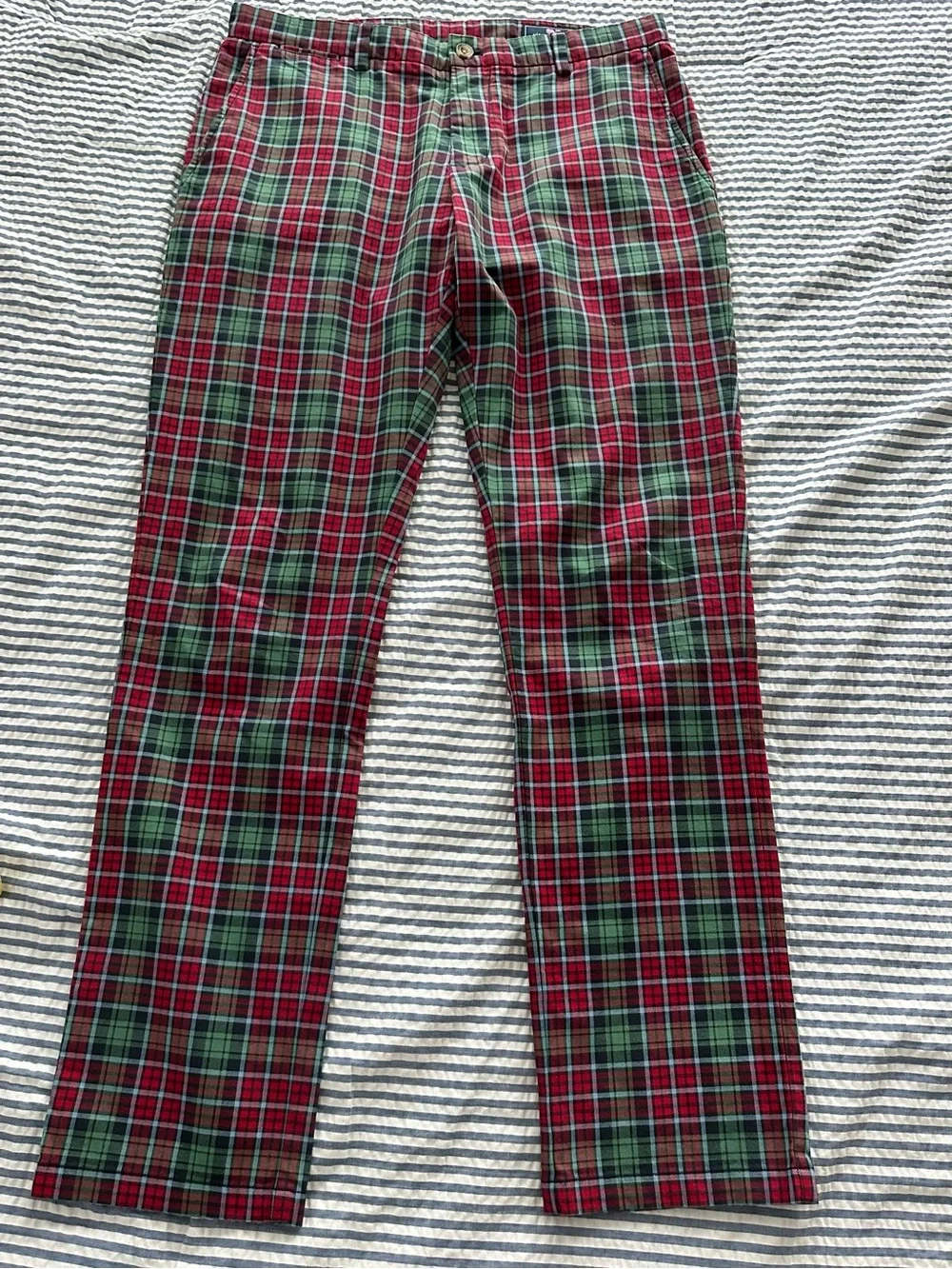 Men’s Vineyard Vines Red Plaid Straight-Leg Pants